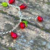 Pomegranate Seed Bracelet, 925 Sterling Silver, Murano Glass, Handcrafted, Lampwork