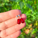 Pomegranate Seed Stud Earrings, Handcrafted, 925 Sterling Silver, Murano Glass, Lampwork