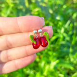 Pomegranate Seed Stud Earrings, Handcrafted, 925 Sterling Silver, Murano Glass, Lampwork