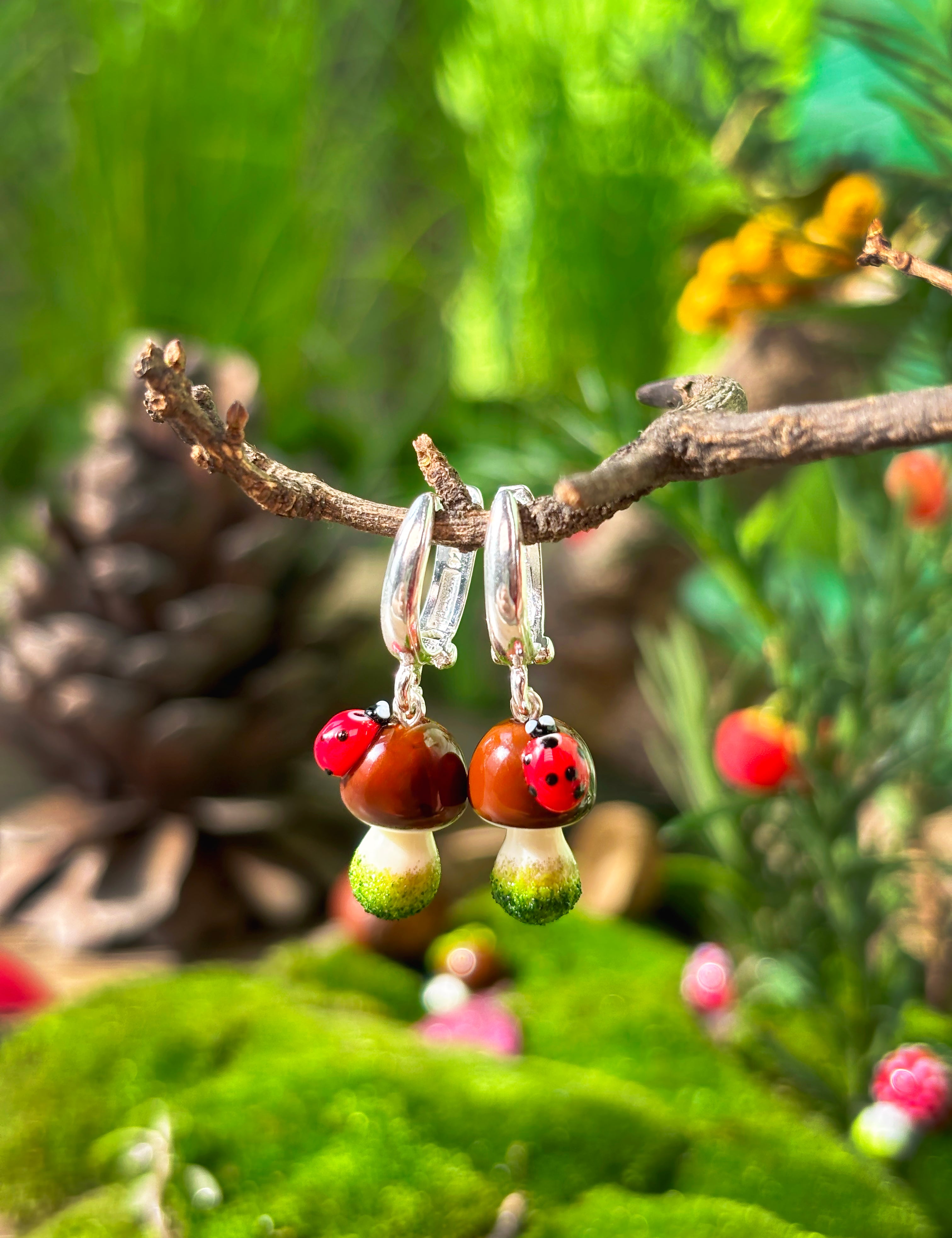Lucky Boletus with a Ladybug Earrings