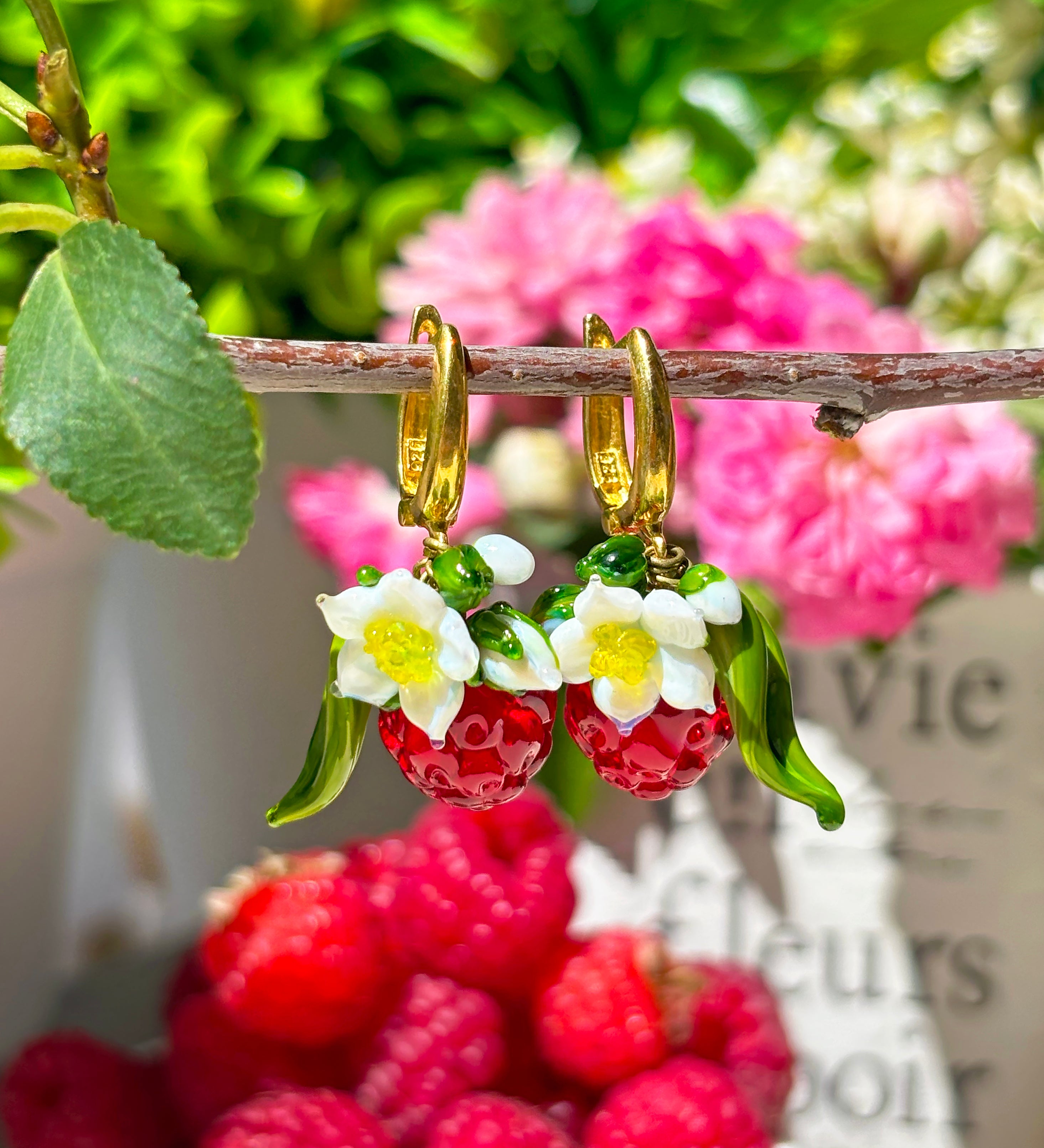 Lucky Raspberry Blossom Earrings