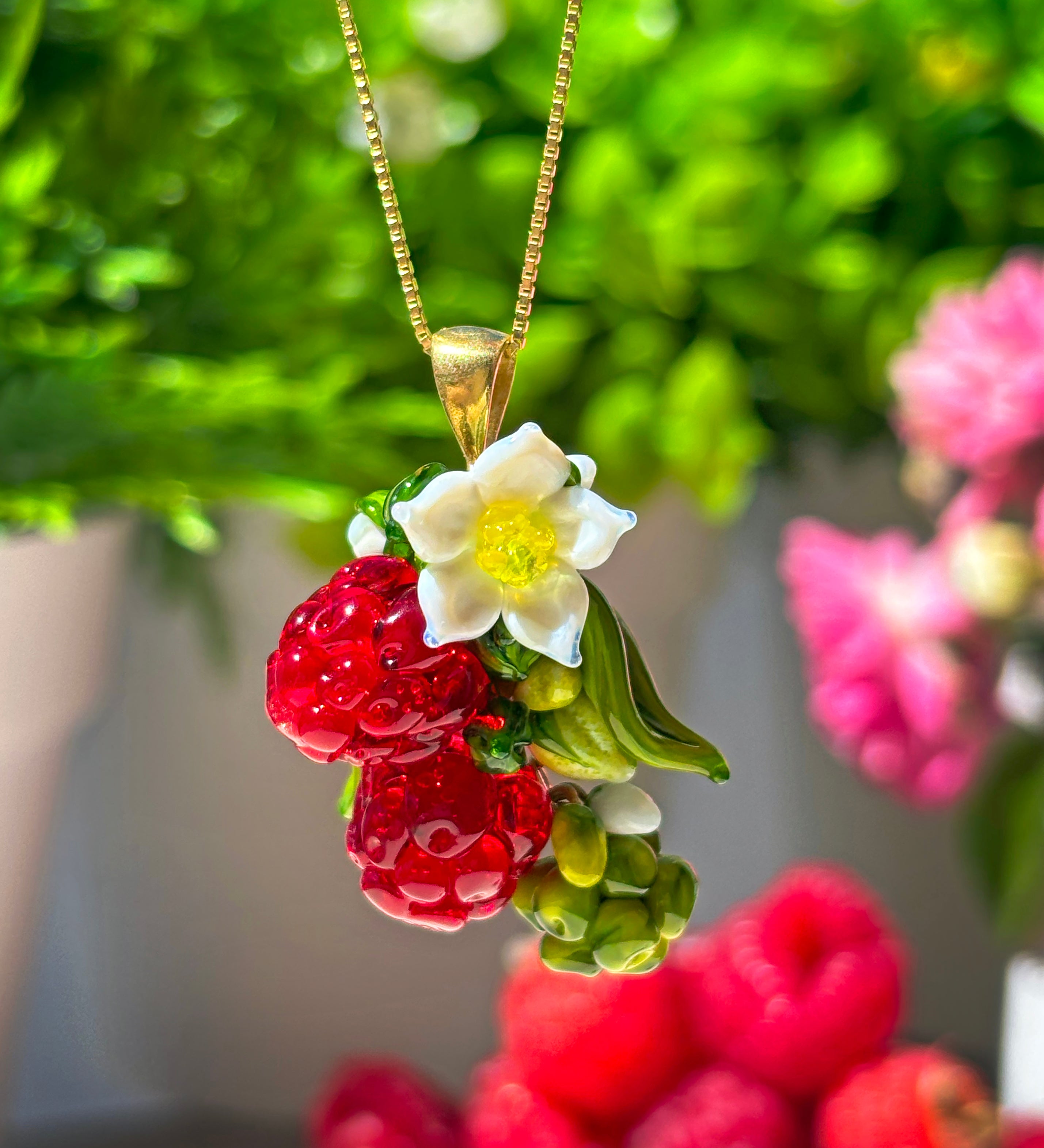 Lucky Raspberry Blossom Necklace