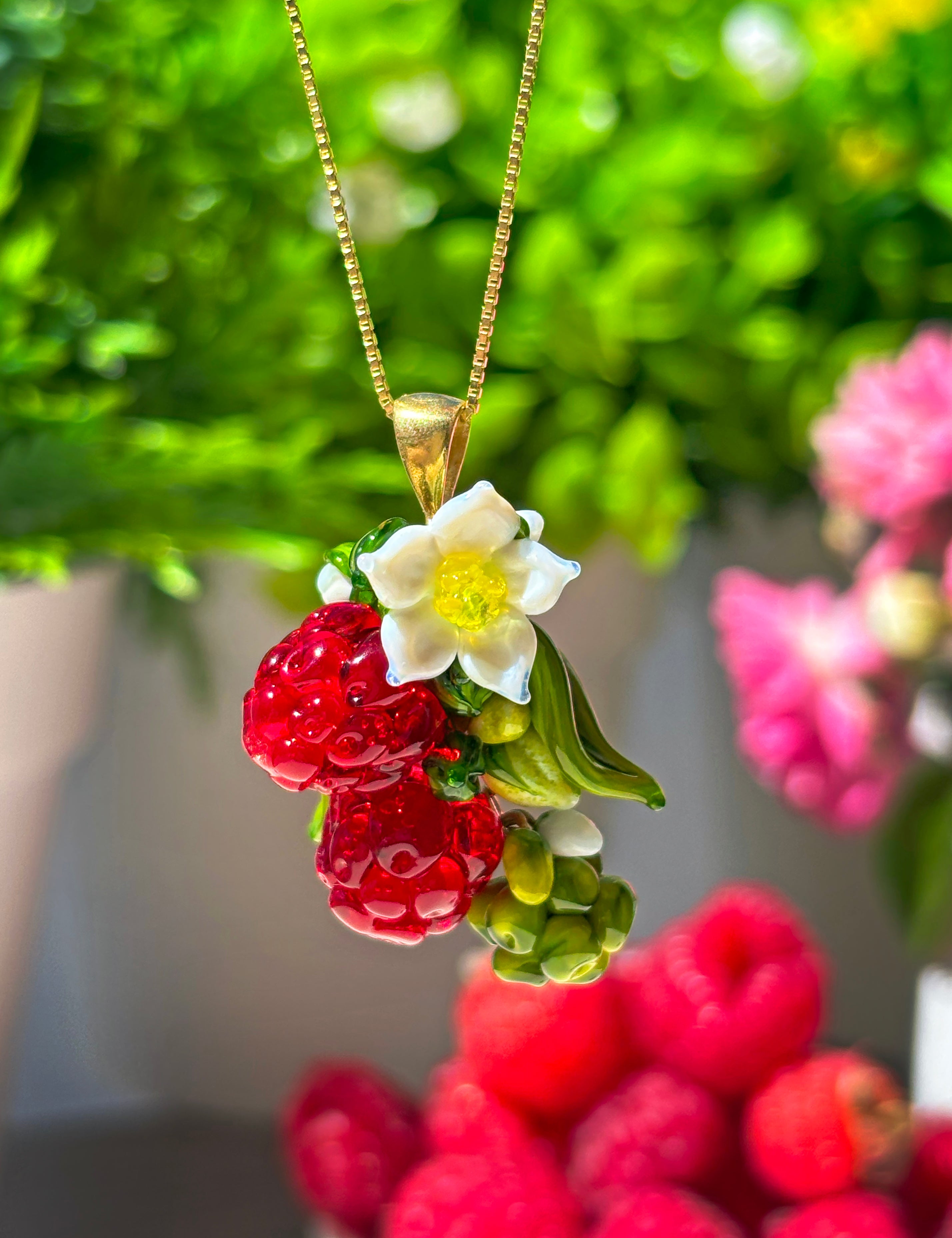 Lucky Raspberry Blossom Necklace