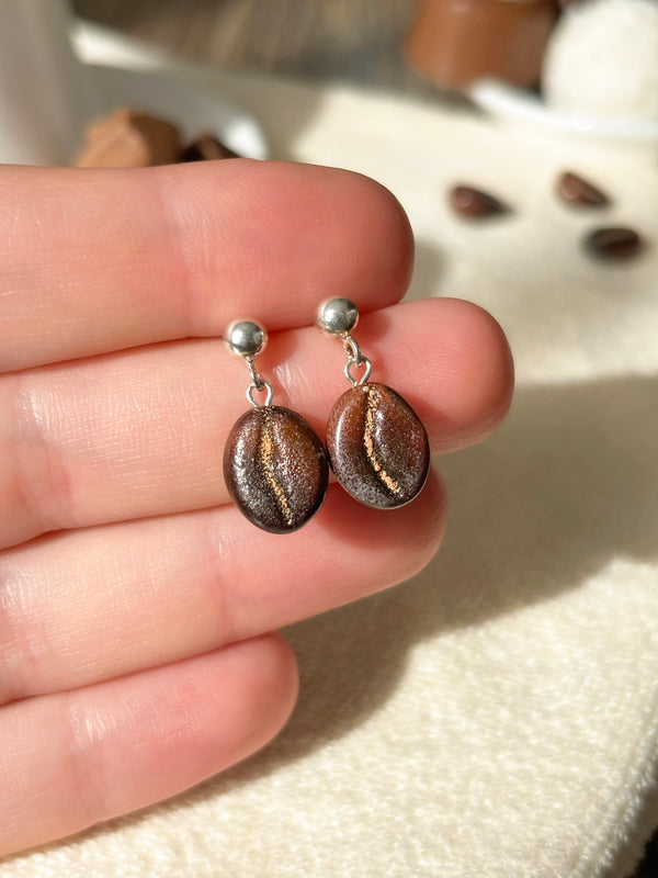 Lucky Coffee Bean Stud Earrings
