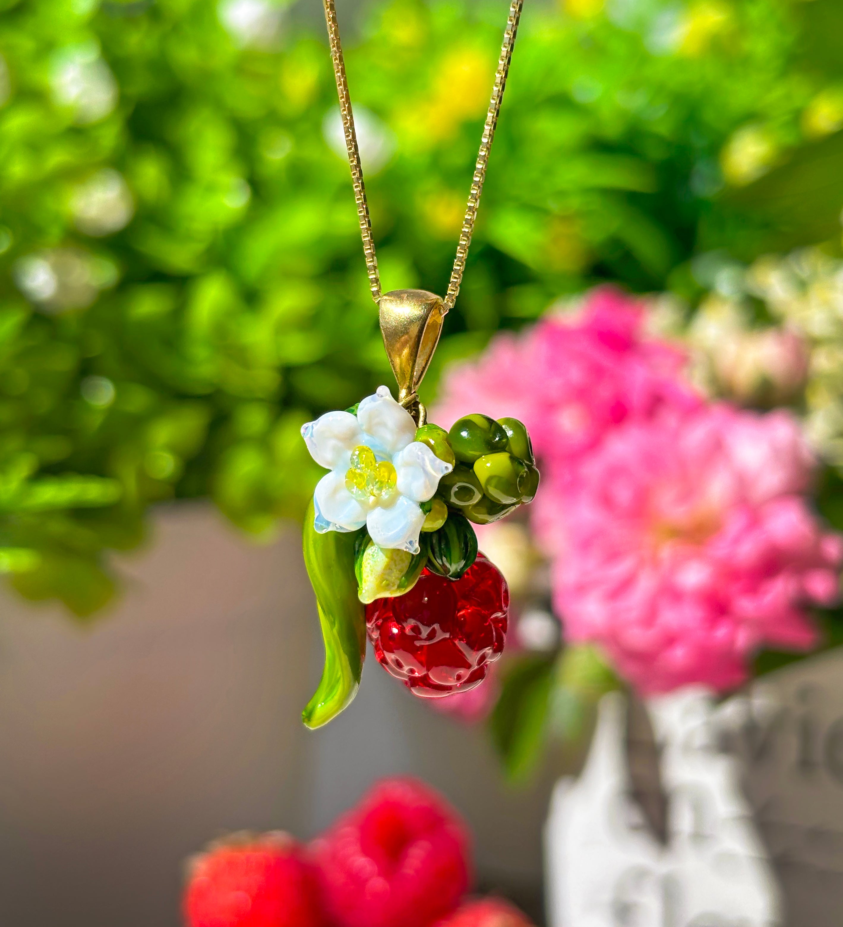 Lucky Raspberry Blossom Necklace