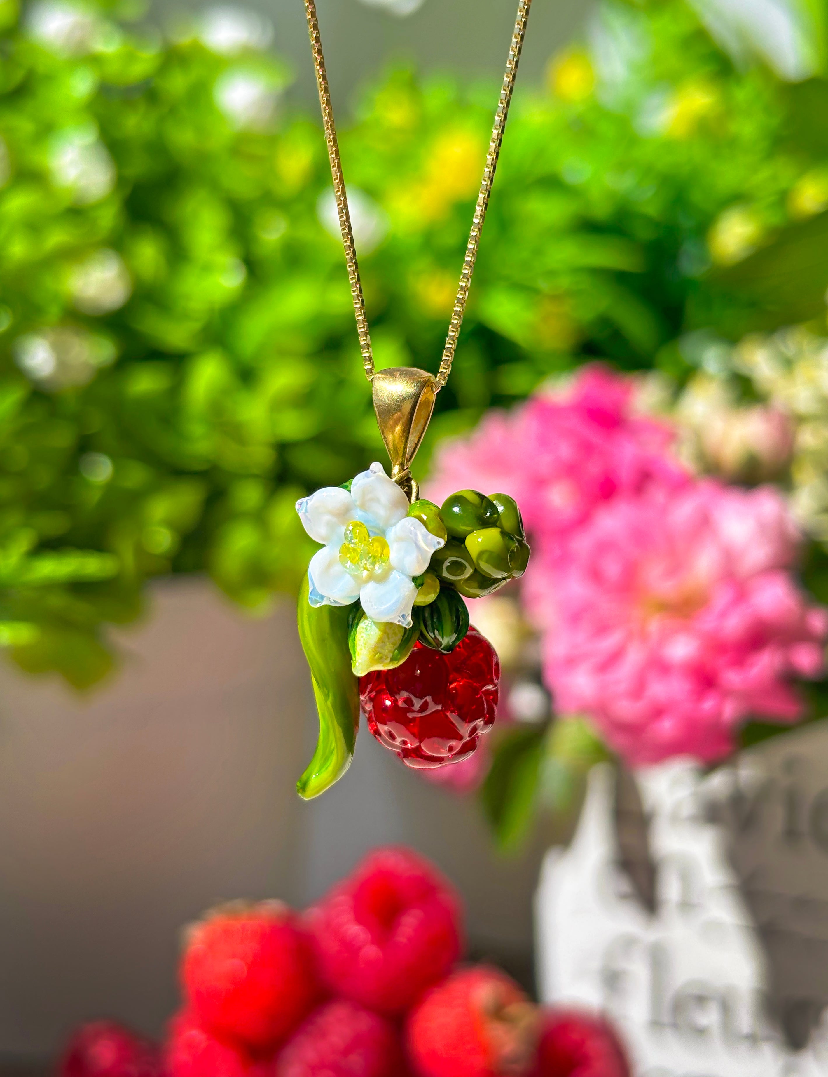 Lucky Raspberry Blossom Necklace