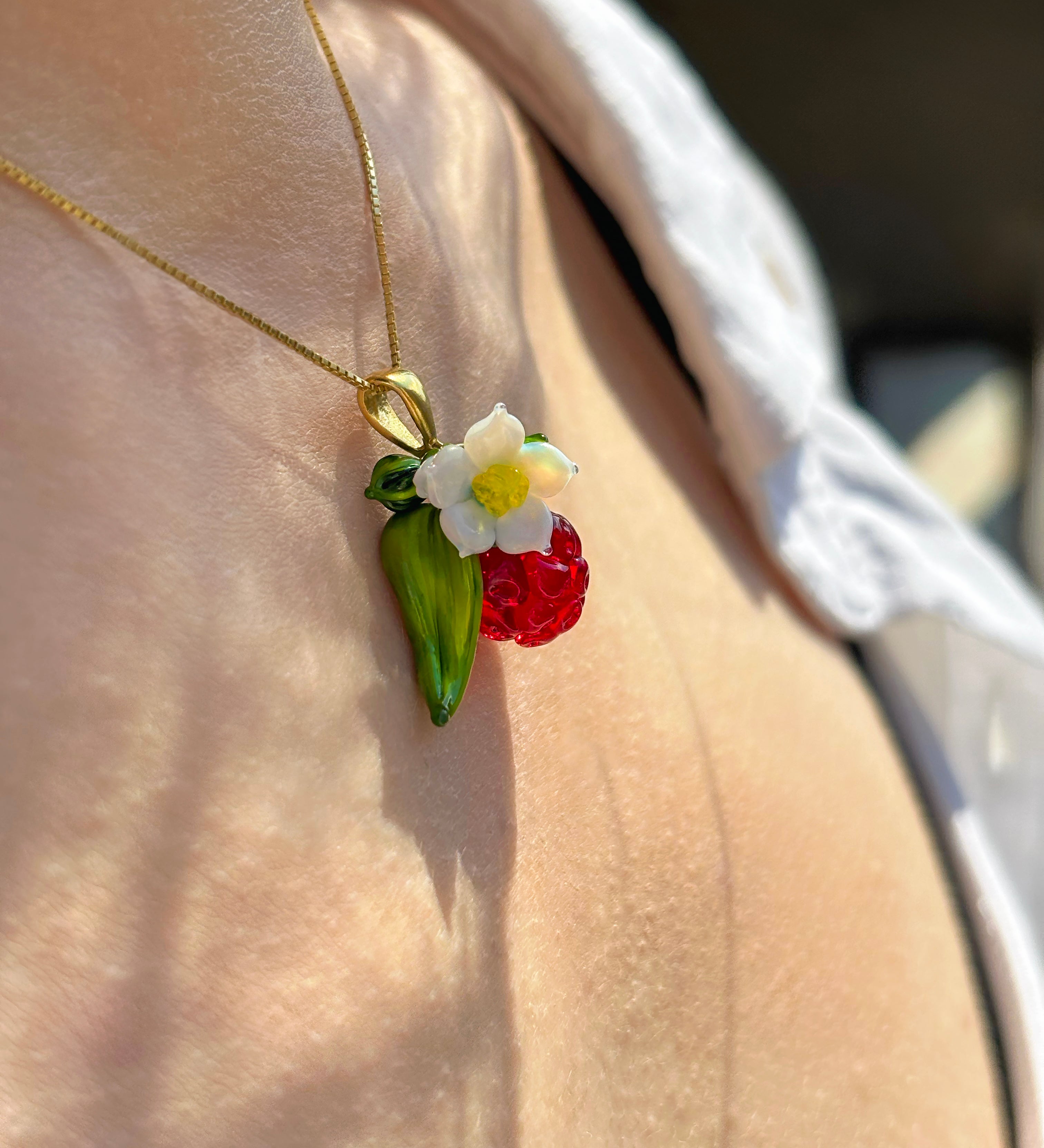 Lucky Raspberry Blossom Charm Necklace