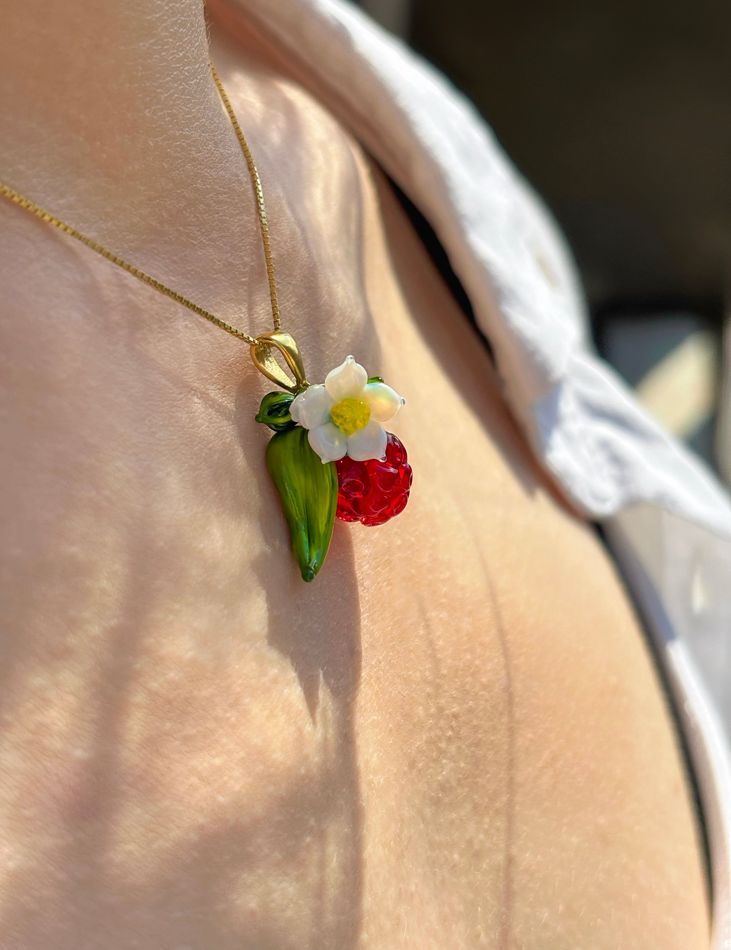 Lucky Raspberry Blossom Charm Necklace