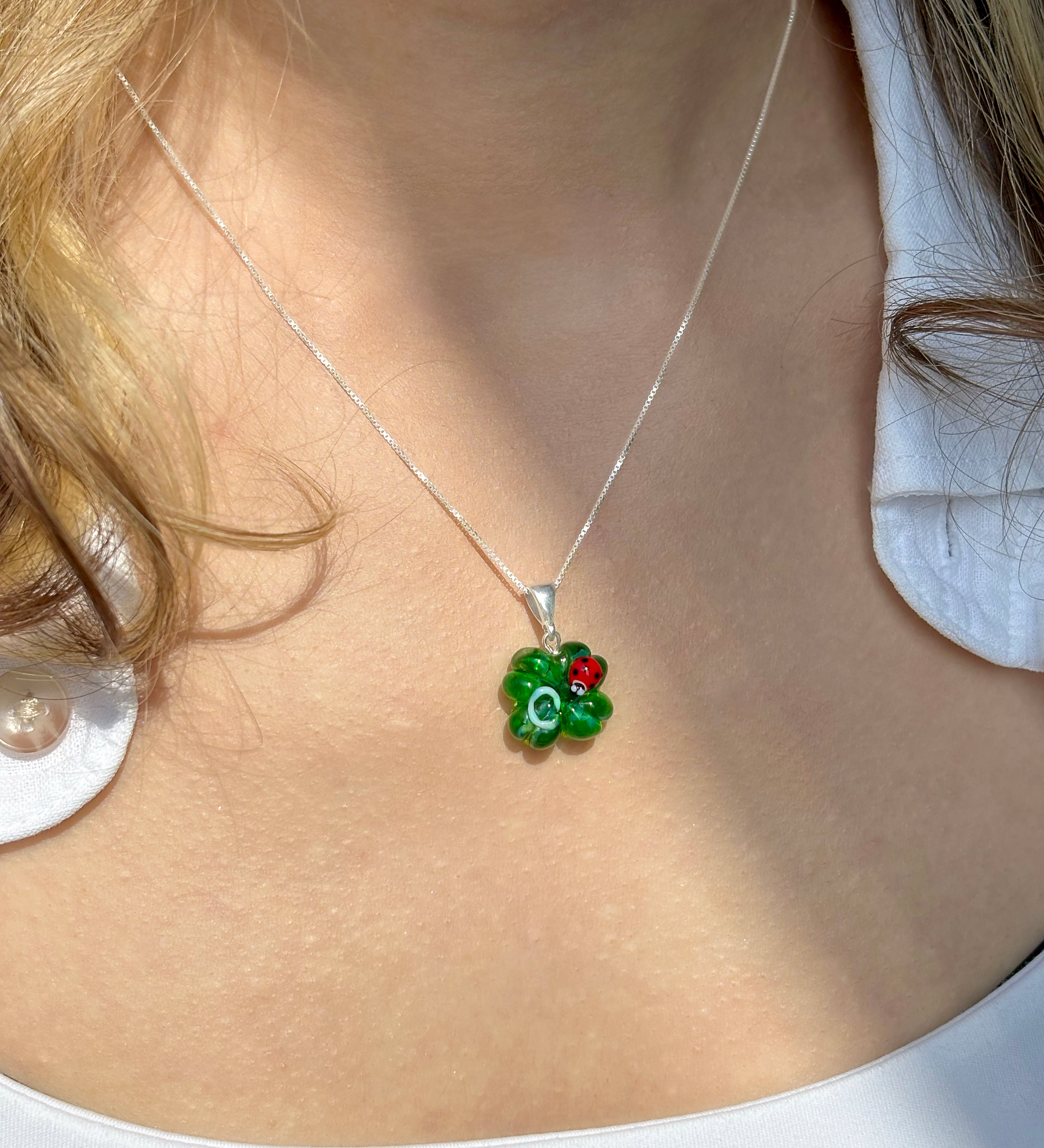 Lucky Clover Necklace with Ladybug & Initial