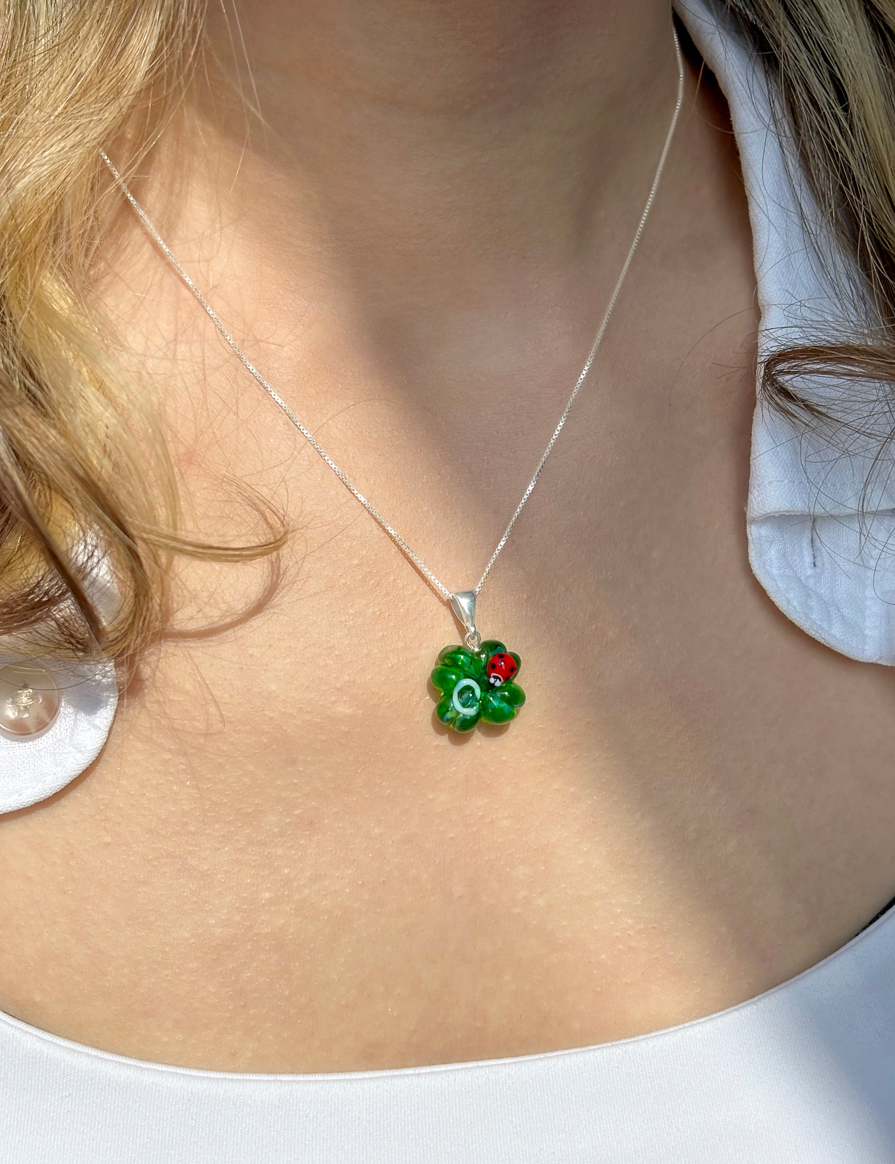 Lucky Clover Necklace with Ladybug & Initial