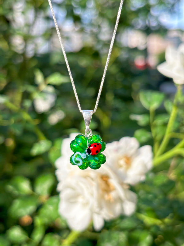Lucky Clover Necklace with Ladybug & Initial