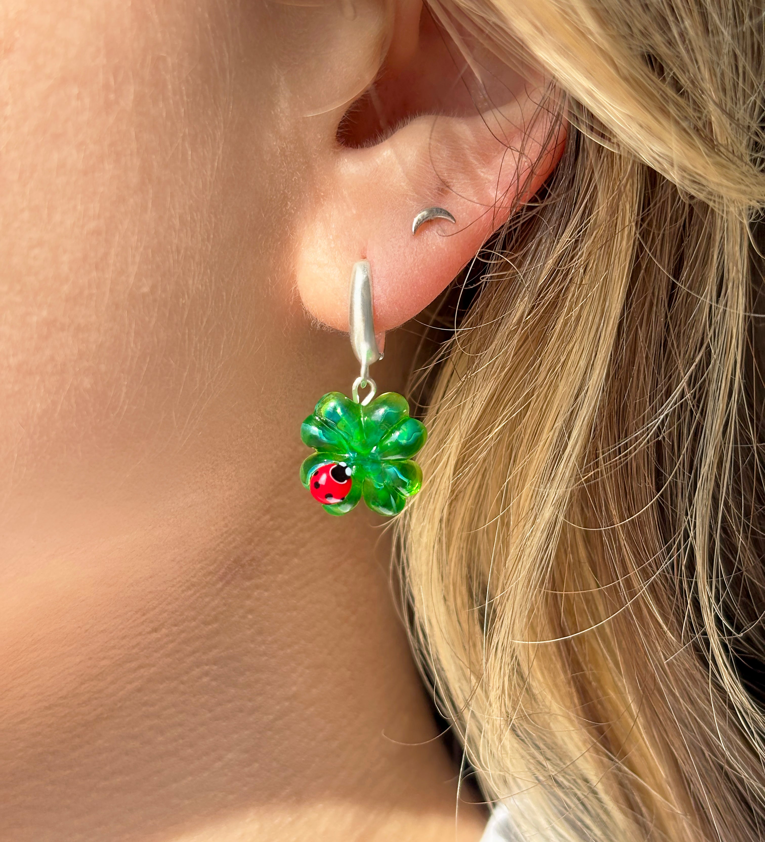 Lucky Clover Earrings with Ladybug