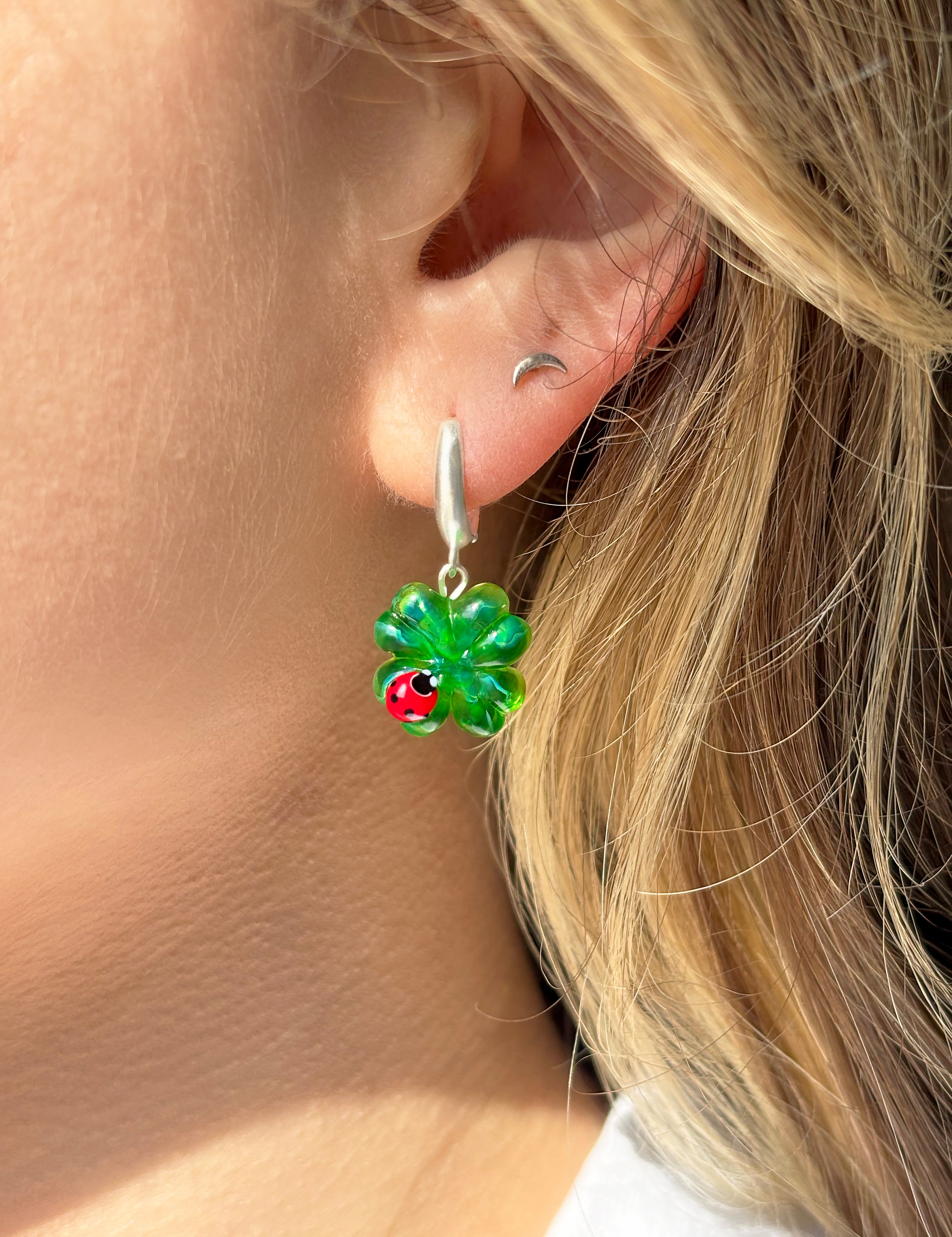 Lucky Clover Earrings with Ladybug