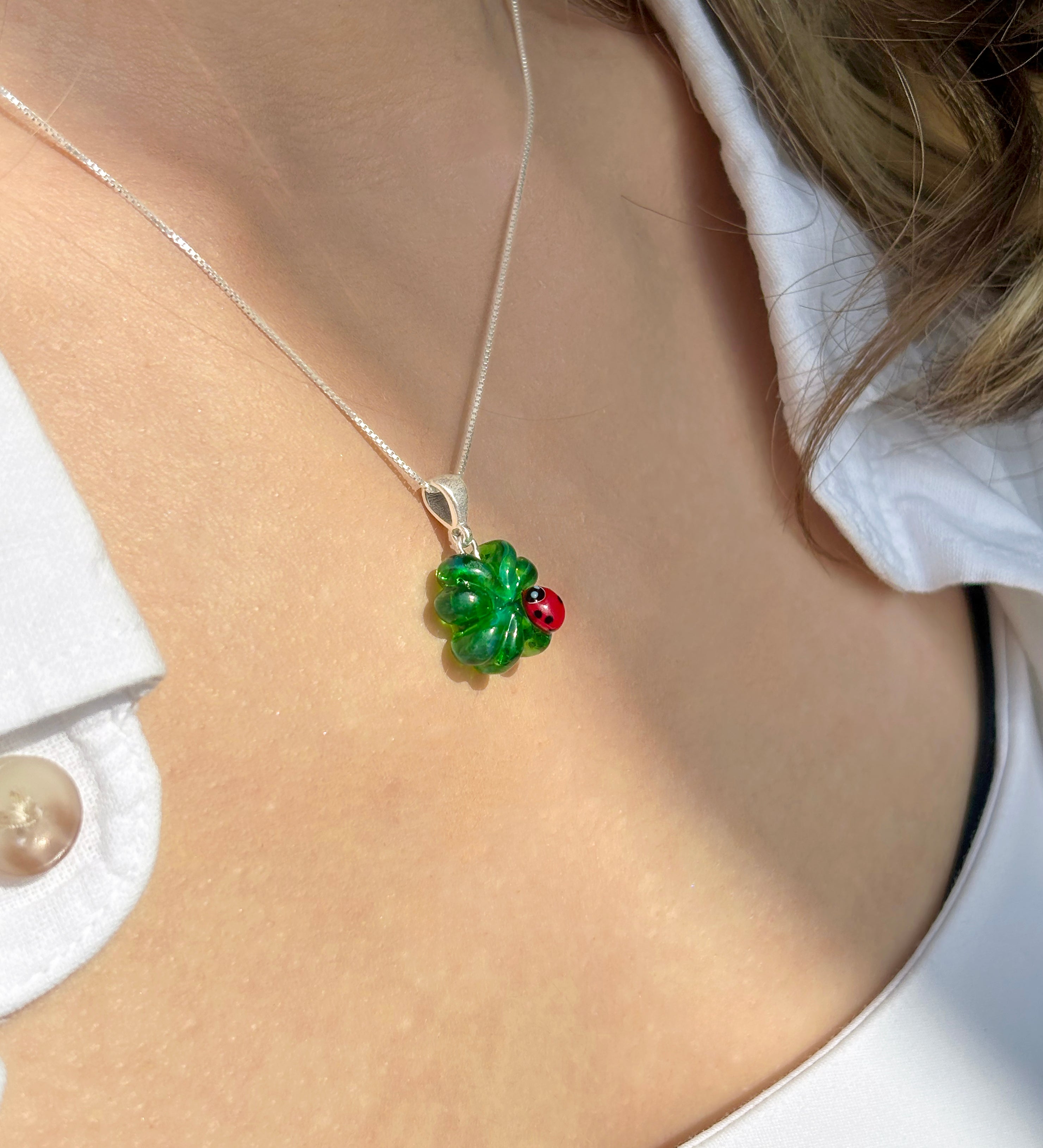Lucky Clover Necklace with Ladybug