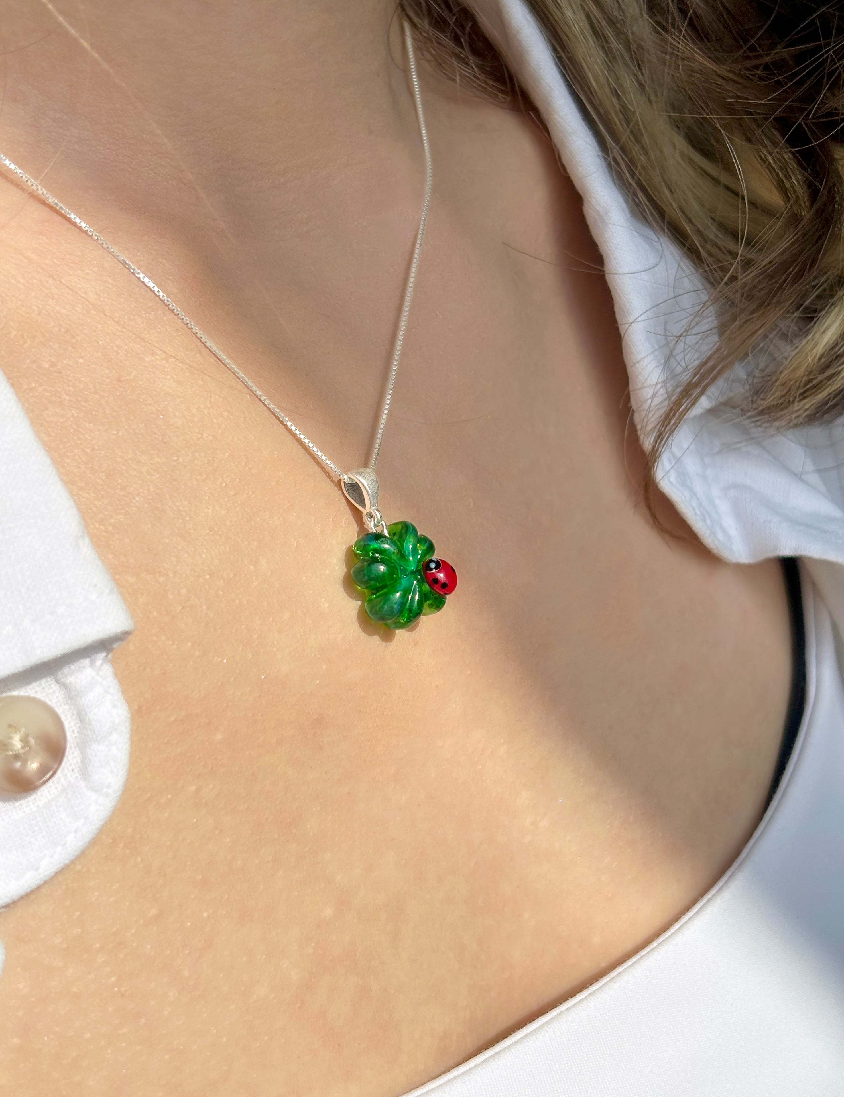 Lucky Clover Necklace with Ladybug