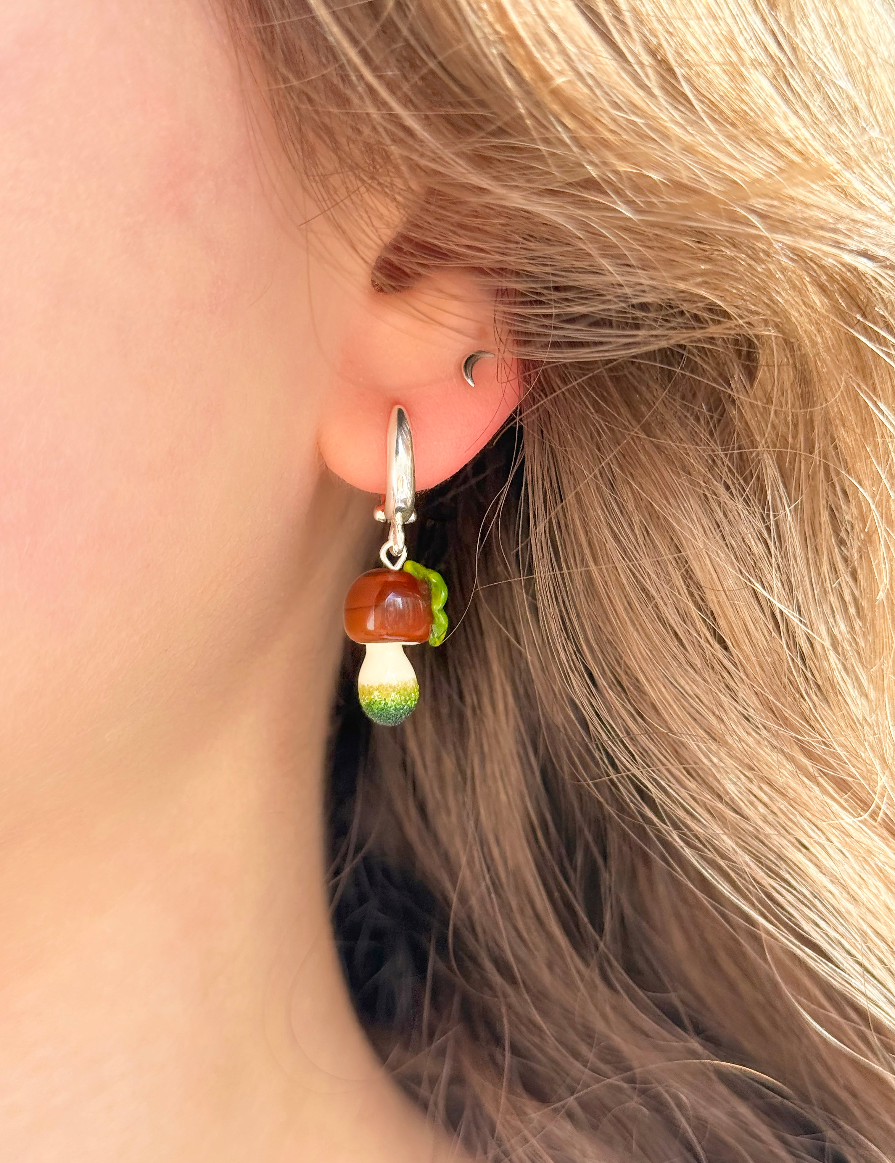 Lucky Boletus with a Leaf Earrings