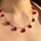 Pomegranate Seed Necklace, 925 Sterling Silver, Murano Glass, Handcrafted, Lampwork