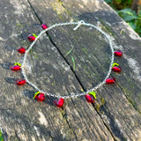 Pomegranate Seed Necklace, 925 Sterling Silver, Murano Glass, Handcrafted, Lampwork